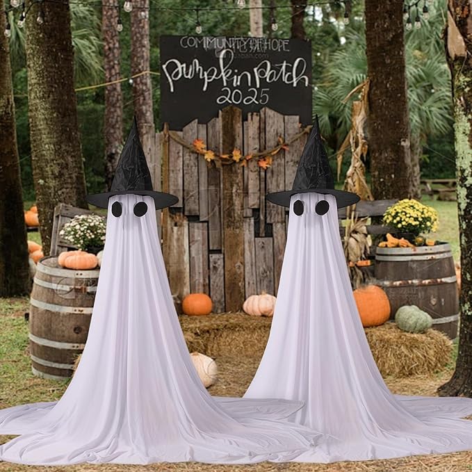 2Packs Halloween Decorations Outdoor,Halloweens Party Decoration Indoor,Spooky Ghost with Remote Control String Lights,Halloween-Ghost Lights for Porches Yards Gardens Lawn (Ghost Eyes)