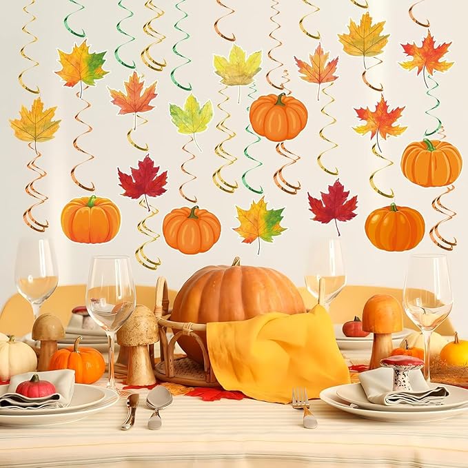 Fall Pumpkin Maple Leaf Hanging Swirls Autumn Swirls Streamers Happy Fall BannerThanksgiving Ceiling Hanging Decorations for Home Harvest Decor