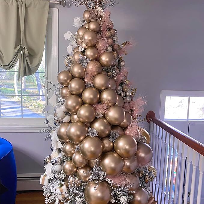 Metallic Champagne Gold Balloons, 113 pcs 18/12/10/5 Inch Champagne Gold Balloon Garland Arch Kit, Different Sizes Chrome Champagne Gold Latex Party Balloons for Birthday Wedding New Year Decorations
