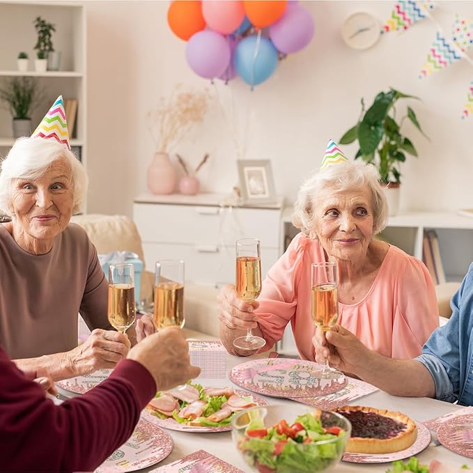 96Pcs 85th Birthday Decorations for Women Disposable Tableware Set -Rose Gold Happy 85th Birthday Paper Plates Napkins Forks 85 Years Old Party Supplies Serve 24 Guests