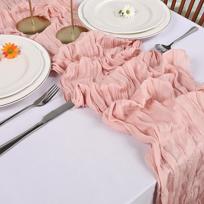 12 Pack Blush Pink Cheesecloth Table Runner 10FT Boho Cheese Cloths Gauze Fabric Table Runners 120 Inch Rustic Sheer for Wedding Birthday Party Baby Shower Centerpiece Home Decorations