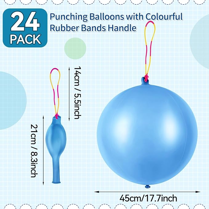 24 Pcs Blue Punch Balloons Bounce with Rubber Band Handle Punching Balloon Heavy Duty for Birthday party favors, Kids (Blue)