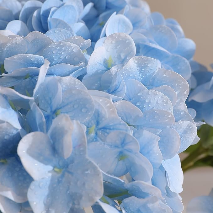 Tifuly 4pcs Fake Hydrangea with Vase - Real Touch Faux Hydrangea Flowers and 3pcs Eucalyptus Stems for Wedding Centerpiece Home Party Table Decoration（Blue）