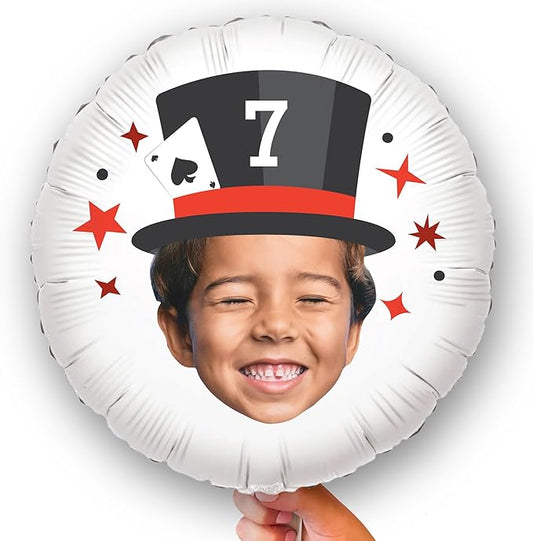 Big Dot of Happiness Personalized Magic Show Fun Face Photo Balloon, Kids Magical Birthday Party Decoration, Custom Age Double-Sided Circle Mylar, 1 Piece