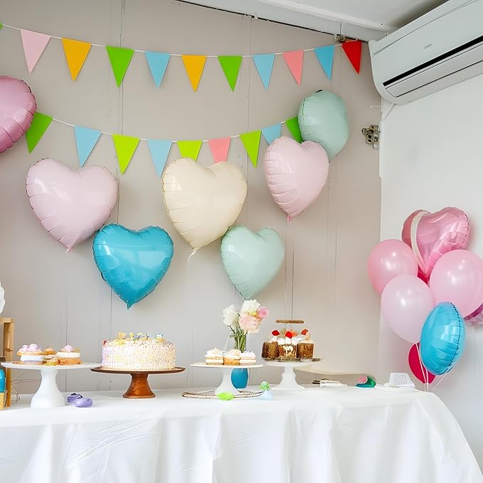Pastel Colorful Heart Balloons, 18 Inch Matt Rainbow Heart Shape Balloon, 12PCS Multicolor Macaron Helium Foil Heart Balloon for Kids Birthday Baby Shower Engagement Wedding Party Decoration
