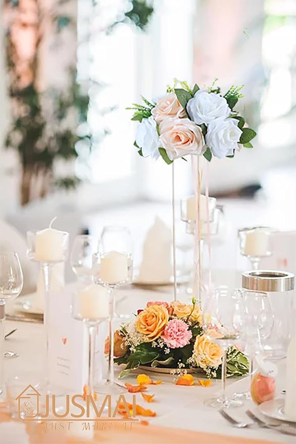 Artificial Flowers Ball 4 Pcs Champagne White Flowers Wedding Table Centerpiece Table Decorations Flower Arrangement for Table Flowers centerpieces Wedding Flowers Wedding centerpieces