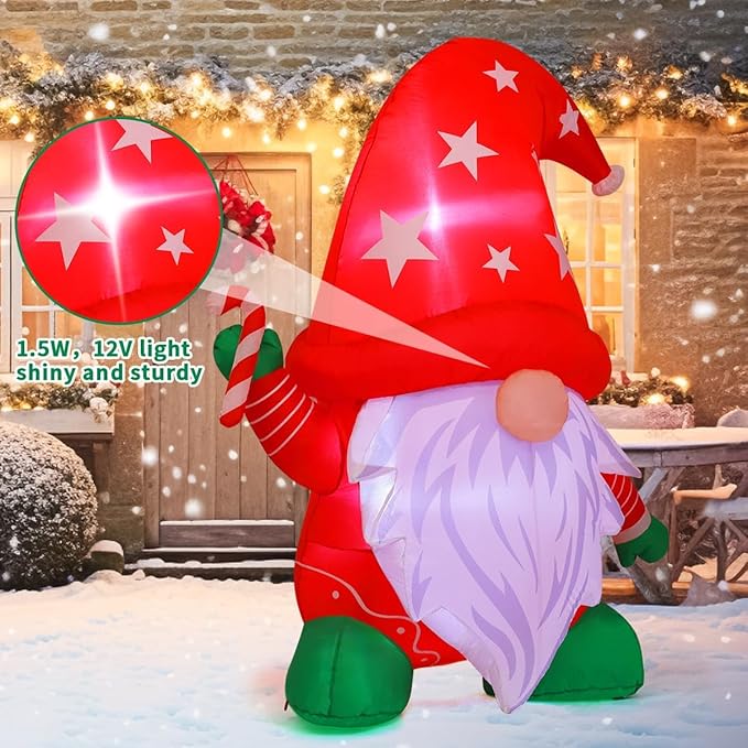 COMIN 4FT Tall Christmas Gnomes Inflatables Outdoor Decorations, Xmas Blow Up Gnomes Wearing Red Hat with Built-in LEDs for Christmas Indoor Outdoor Yard Lawn Garden Decorations