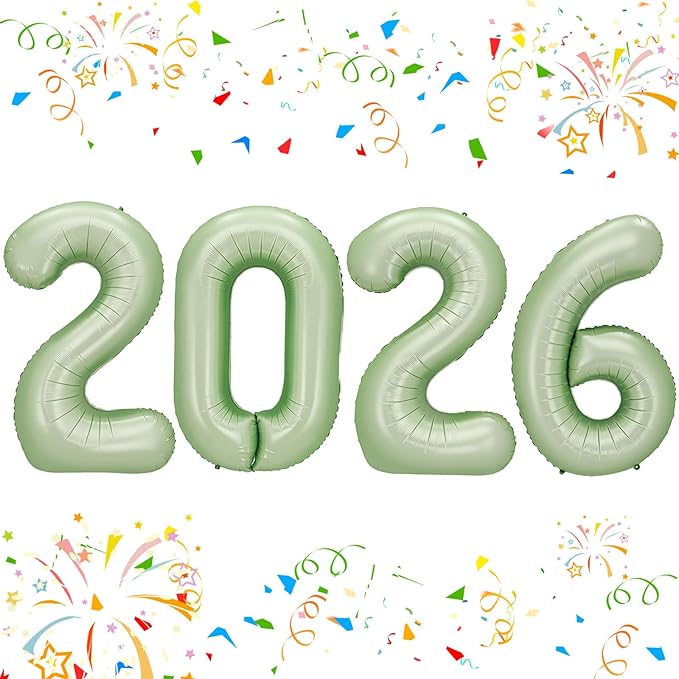 KALOR 42 Inch 2026 Olive Green Mylar Number Balloons, 2026 New Years Foil Balloon for 2026 Happy New Year Eve and Graduations Decorations Party Supplies