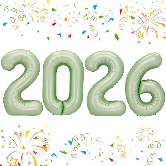 KALOR 42 Inch 2026 Olive Green Mylar Number Balloons, 2026 New Years Foil Balloon for 2026 Happy New Year Eve and Graduations Decorations Party Supplies