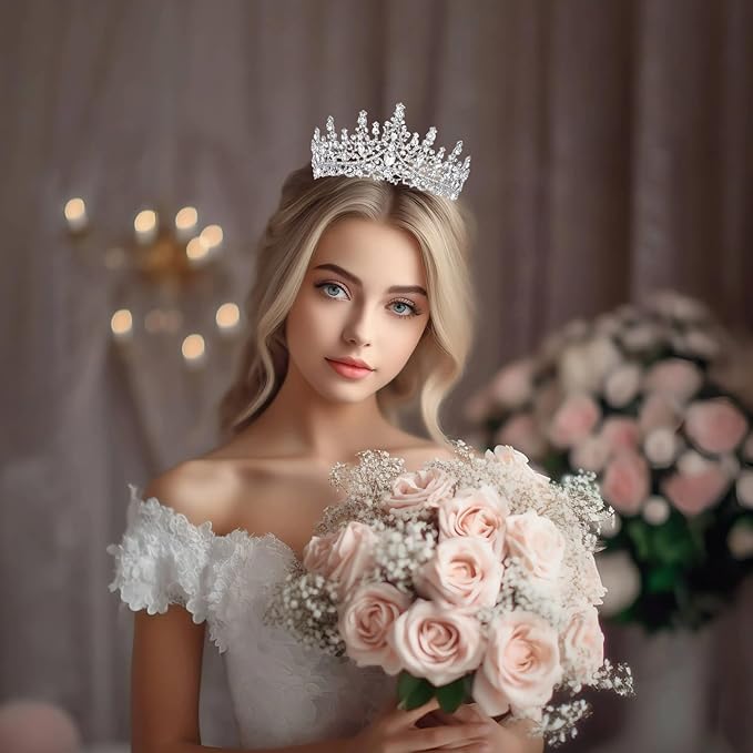 Schmoopy Tiara Crown for Women, Hair Accessories for Party Wedding (B-Silver)