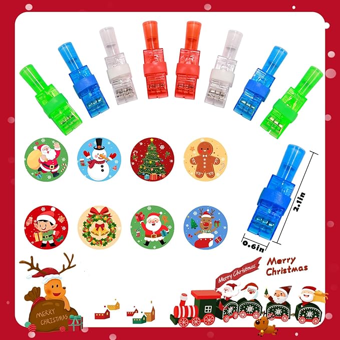 24 Pack Light Up Finger Lights Christmas Party Favors for Kids, Christmas Stocking Stuffers, Glow in The Dark Toys Bulk Classroom Prizes Non Candy Gift