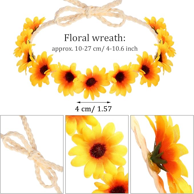 Wrestler 12 Pcs Hippie Costume Set for Women Includes 6 Multicolor Lady Daisy Flower Crown 6 Round Sunglasses for Disco