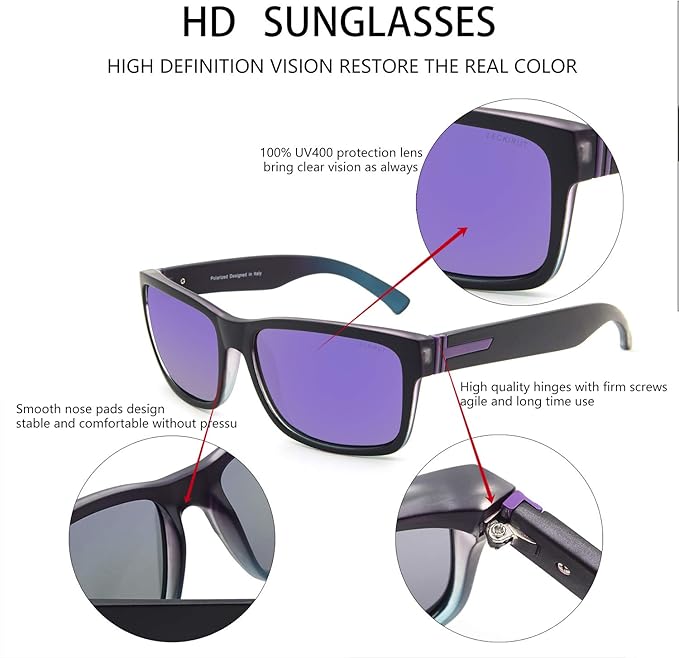 LECKIRUT Vintage Polarized Sunglasses for Men Women Retro Oversized Square Mirror Sun Glasses