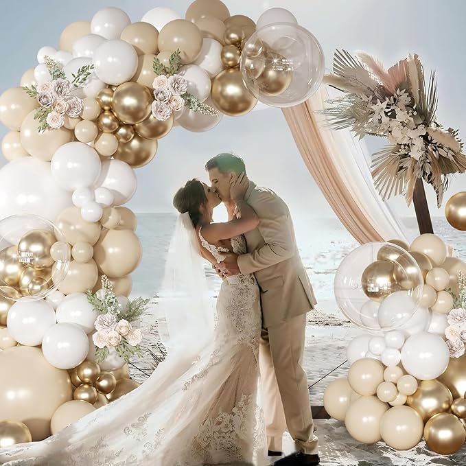 White and Gold Balloon Arch Kit, Metallic Gold and Sand White Balloon Garland Kit for Wedding Birthday Baby Shower Gender Reveal Bridal Decorations
