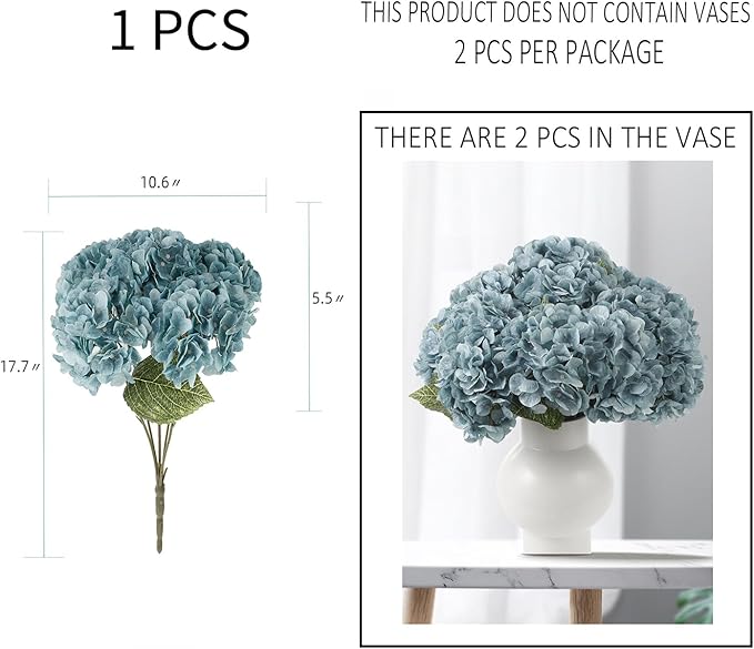 Kimura's Cabin 2Bouquets Fake Silk Hydrangea Flower Artificial Hydrangea Bouquets 10Heads for Home Table Centerpieces Wedding Party Decoration(Sky Blue, Pack of 2