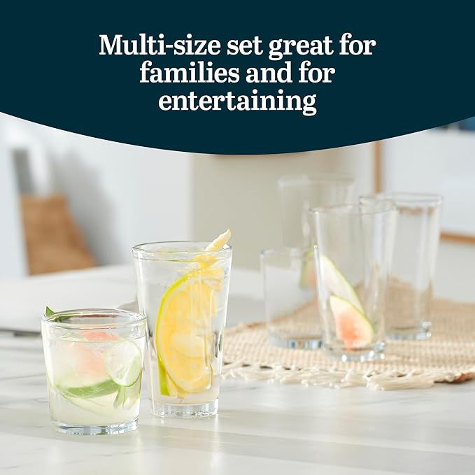 Libbey Preston Tumbler and Rocks Glasses Set, All Purpose Everyday Drinking Glasses Set of 16, Dishwasher Safe Kitchen Glassware Set