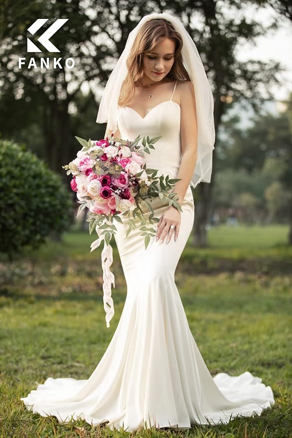 FANKO Rose Artificial Flowers Combo for DIY, Fake Pink Rose Silk Flowers Greenery, Faux Flowers for Wedding Bridal Bouquet, Baby Shower, Table Centerpieces, Floral Arrangement, Party Home Decoration