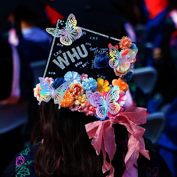 Laser Butterfly Wall Decor, 48Pcs 2 Styles 3 Sizes Butterflies for Birthday Cake Cupcake Toppers, 3D Paper Iridescent Sticker Graduation Grad Cap Decorations Baby Shower Girl Room Nursery Decals