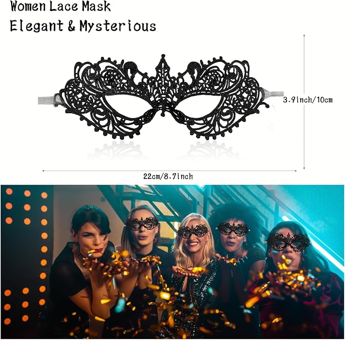 Erythem Masquerade Mask for Women, Venetian Lace Masquerade Mask for Halloween Mardi Gras Costume Party, Fit for Adult