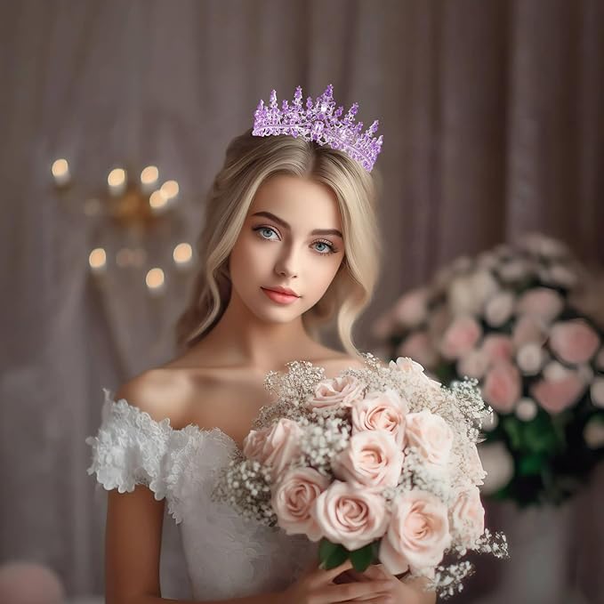 Schmoopy Tiara Crown for Women, Hair Accessories for Party Wedding (B-Purple)