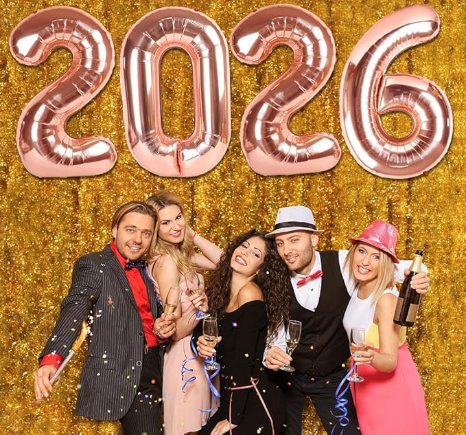 2026 Balloon Numbers - 40 Inch Rose Gold New Years Eve Party Supplies 2026, Nye Decor Party Decorations Happy New Year, New Years Eve Foil Party Balloons