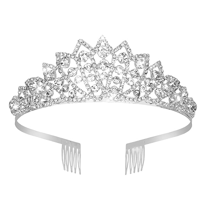 Silver Wedding Crown Crystal Tiara for Women Queen Crowns Princess Headband Silver Rhinestones Tiaras for Bride Sparkle Hair Accessories for Party