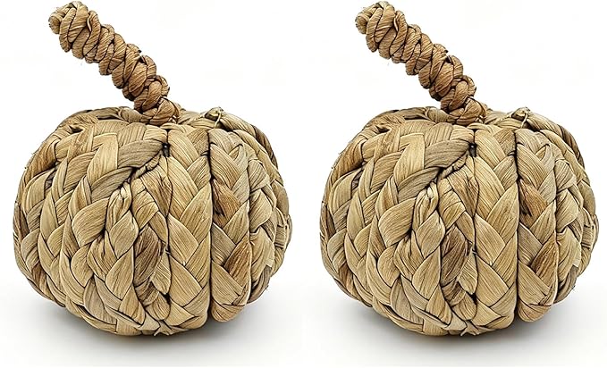 2Pcs of 4Inch Reed Autumn Harvest Small Pumpkins,Serving as Fall Decorations for Thanksgiving & Halloween,are Suitable as Decorative Pumpkins for Table Centerpieces