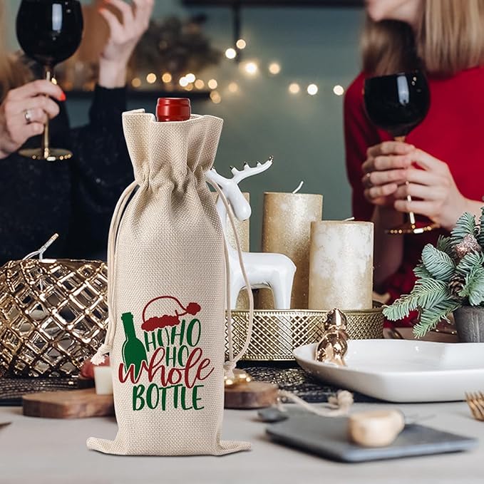 Funny Christmas Wine Bag, Christmas Wine Bags for Wines Bottles Gifts, Merry Xmas New Year Holiday Party Decorations, Ho Ho Ho Whole Bottle Wines Bags