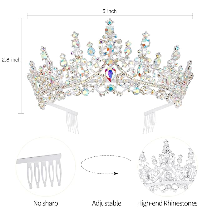 VELSCRUN AB Silver Crystal Birthday Queen Tiara Crowns for Women Girls Birthday Queen Headband Sash Elegant Princess Crown with Combs Hair Accessories Happy Birth Party Decorations Mom Gift