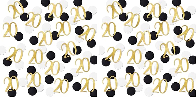 Gold Glitter 20 Confetti, 20th Birthday Number Confetti, 200pcs Anniversary Party Table Decoration Supplies (Pack of 2)