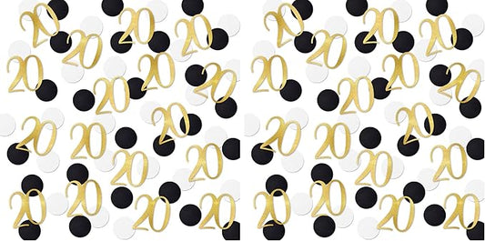 Gold Glitter 20 Confetti, 20th Birthday Number Confetti, 200pcs Anniversary Party Table Decoration Supplies (Pack of 2)