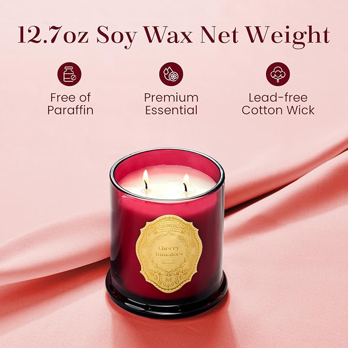 M&SENSE Tomato Leaf Candles for Home Scented, 2 Wick 12.7oz Soy Wax Candles Non Toxic,70 Hours Long Burning,Luxury Candles Gift for Stress Relief, Meditation, Yoga