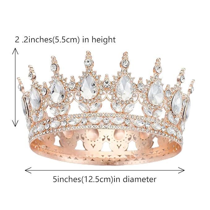 Queen Rhinestone Wedding & Bridal Crowns - Rose Gold & White Tiaras for Women - Costume Party & Princess Birthday Accessories