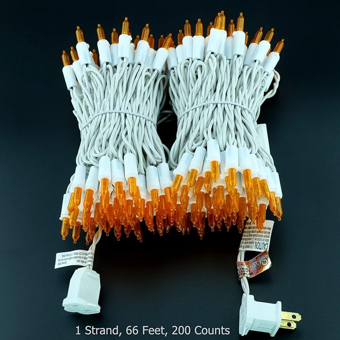 YULETIME 200 Orange LED Christmas Lights with White Wire, Pack of 2 Strands 33 Feet 100 Lights UL Certified Holiday String Light Set