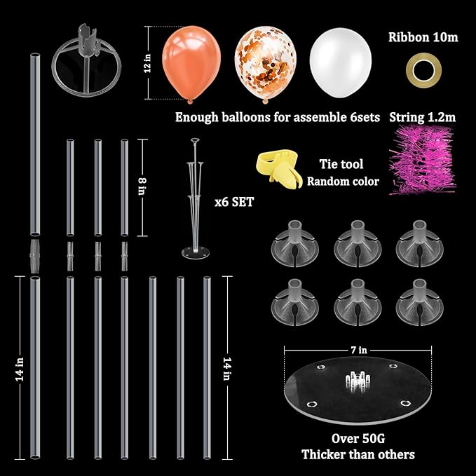 6 Set Balloon Stand with Rose Gold Balloons Centerpiece Table Decorations Birthday Bridal Shower Wedding Mother's Day Retirement Thanksgiving Halloween New Years Decorations 2025