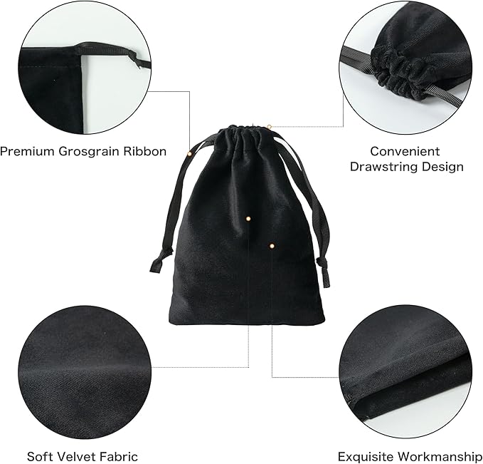 12pcs Black Velvet Drawstring Bags 3x4 inches Small Velvet Cloth Gift Bags Jewelry Pouches for Storage Wedding Party Favor Christmas