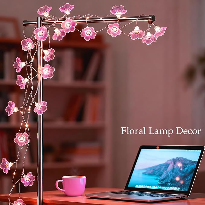 Pink Fairy Cherry Blossom Flower String Lights for Bedroom, USB Plug in and Battery Operated 13ft 40 LED Cute Indoor Outdoor Hanging Decorations for Birthday Wedding Party Christmas Easter