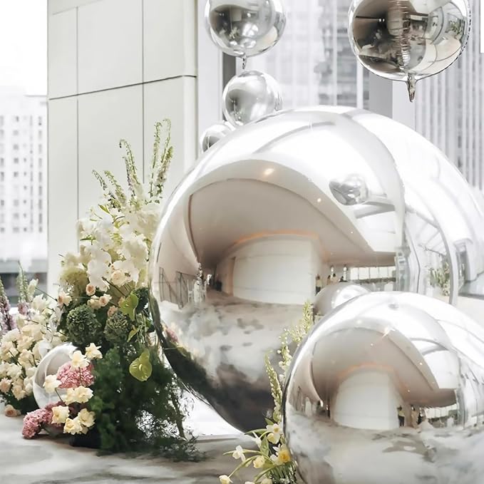 39.3in Inflatable Mirror Ball,Shiny Inflatable Ball Silver/Gold/Iridescent,PVC Hanging Large Disco Ball Decor for Party, Concerts, Stage, Wedding Decoration (1 Piece,Without Air Pump)