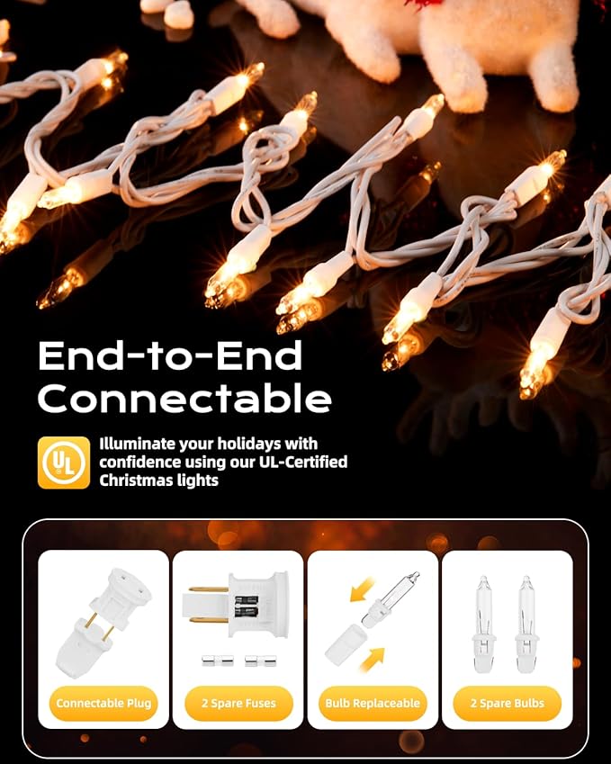 Brightown Christmas Lights, 100-Count 25ft Clear Incandescent Bulb Mini String Lights for Indoor Holiday Decor, Christmas Tree Garland Wedding Party Multi-Use Decoration, White Wire