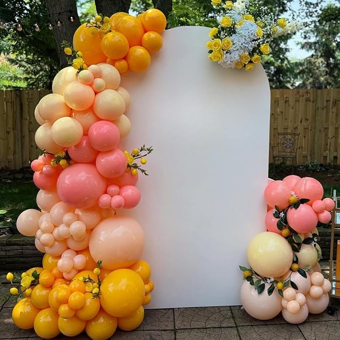 Pink and Yellow Balloons,12 Inch Retro Blush Pink Lemon Yellow Maca Orange Balloons for Girls Boho Birthday Bridal Shower Wedding Baby In Bloom Fall Party Decorations