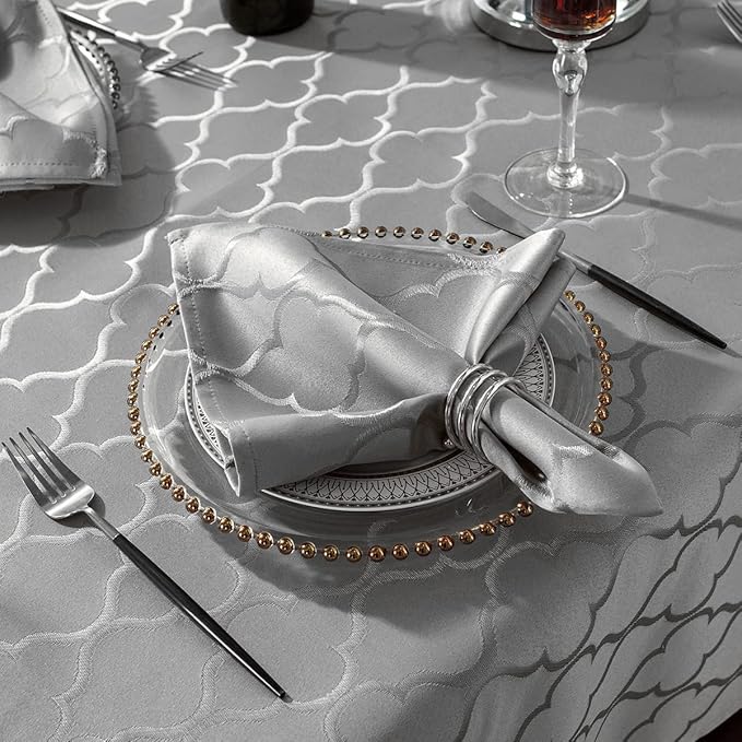 SASTYBALE Jacquard Tablecloth Flower Patterns Polyester Table Cloth Spill Proof Dust-Proof Wrinkle Resistant Table Cover for Kitchen Dining Tabletop Decoration (Grey, 20X20 Napkin)