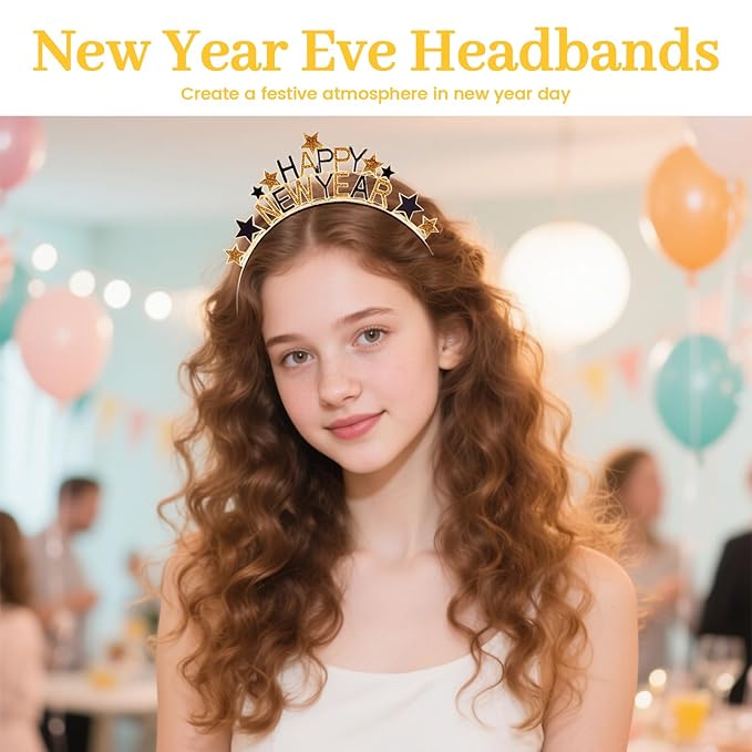 1 Pack Happy New Year Headband Tiara,New Years Eve Headbands for Women,New Years Eve Party Supplies Decorations,New Year Eve Hair Accessories,Rhinestone Hair Clasp Tiaras
