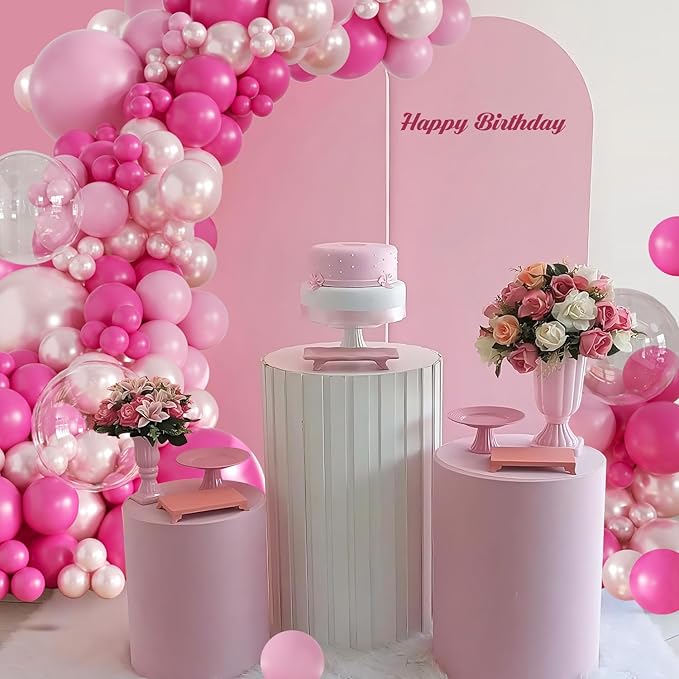 Hot Pink Balloon Arch Kit 101Pcs Double Stuffed Pearl Pink Light Pink Clear Balloon Different Size for Princess Wedding Birthday Baby Shower Bachelorette Party Decorations
