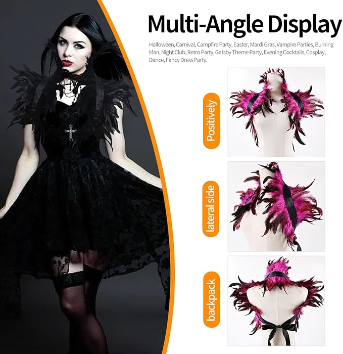 Gothic Natural Feather Shrug Feather Shawl Wrap Cape Victorian Collar for Halloween Cosplay Party Costume Accessories