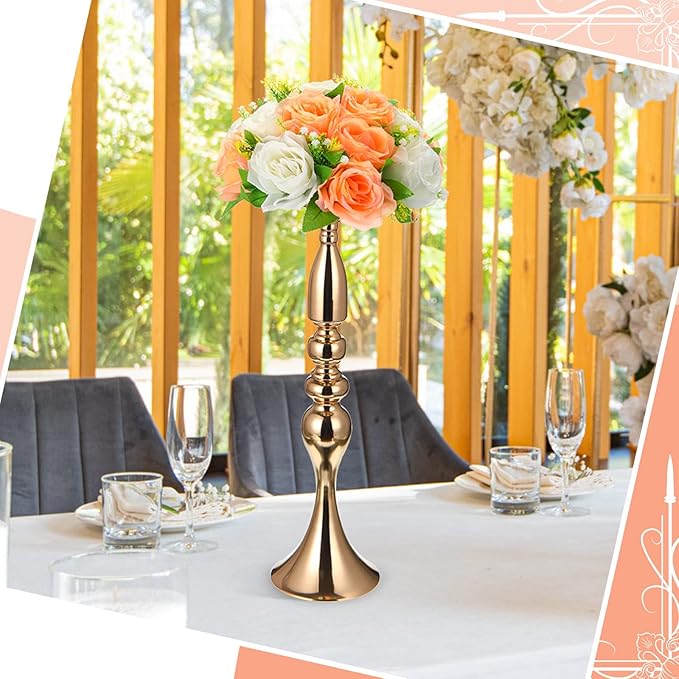 Rtteri 24 Pcs Wedding Flower Stand Bulk Wedding Centerpiece Table Decoration, Metal 20 Inch Tall Centerpieces Stand Vase Flower Arrangement Candle Holder for Reception Party Hotel Home Decor (Gold)