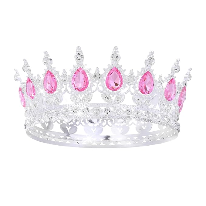 Pink Crown for Women Crystal Tiara and Queen Crown for Girl Wedding Headband for Bride Hair Accessories for Costume Birthday Party Cake Decoration Prom