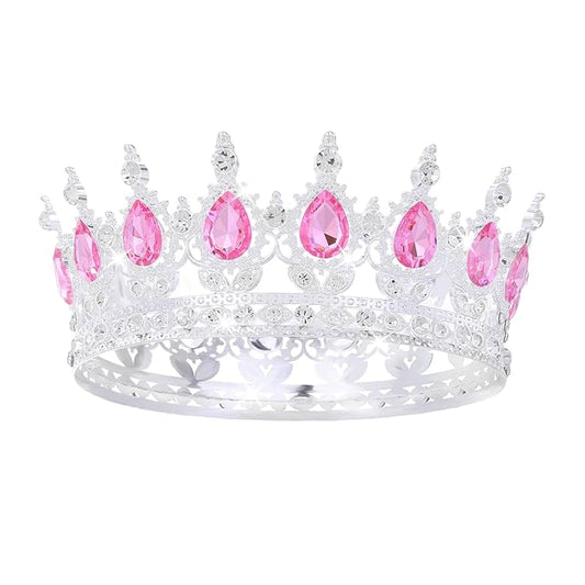 Pink Crown for Women Crystal Tiara and Queen Crown for Girl Wedding Headband for Bride Hair Accessories for Costume Birthday Party Cake Decoration Prom