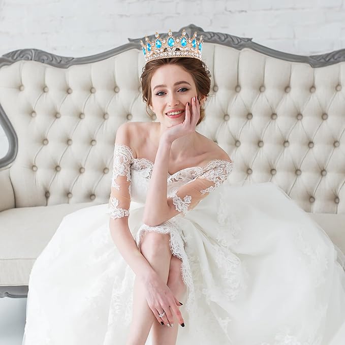 Blue Queen Crown for Women Crystal Tiara for Girl Rhinestone Wedding Headband for Bride Hair Accessories for Costume Birthday Party Prom Gifts