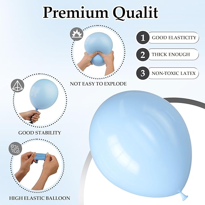 130PCS PastelBlue Balloons, Latex Balloon Different Sizes 18/12/10/5 Inch, Helium Balloons with Ribbon, Party Balloon Set for Birthday Wedding Graduation Anniversary Baby Shower Decoration