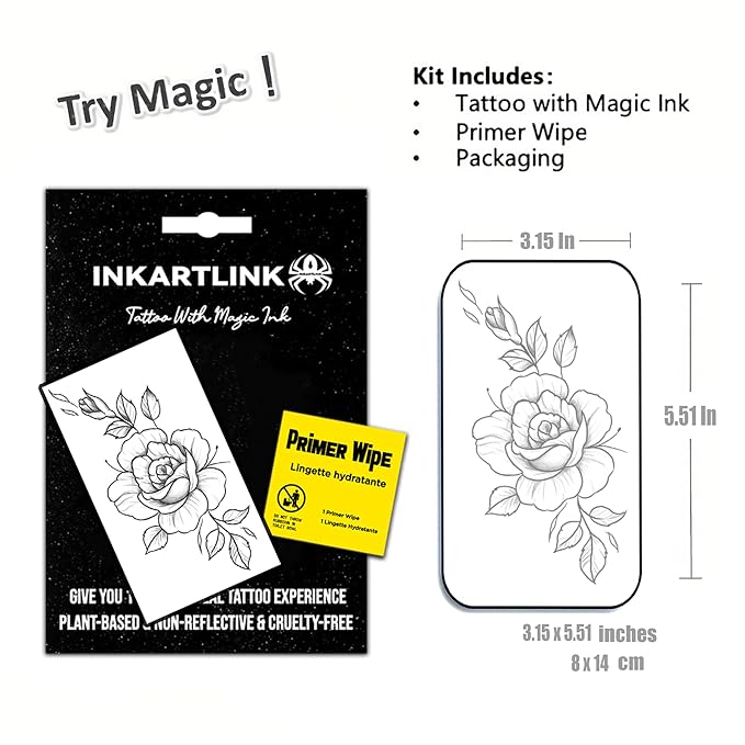 INKARTLINK Women's Semi-Permanent Floral Temporary Tattoos - Adult Art Design, Cruelty-Free, Waterproof, Non-Reflective (Flower)